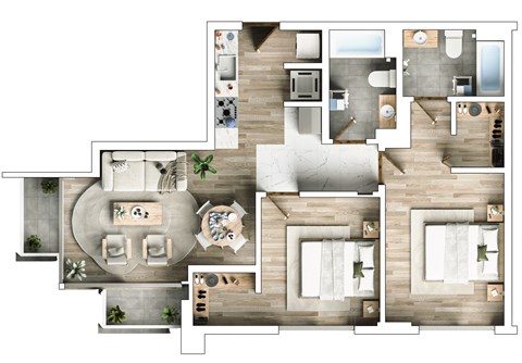 Floor plan for 2 beds, 2 baths, 984 sqft